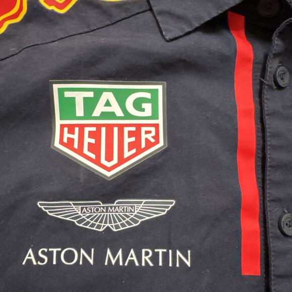 Puma Red Bull F1 Racing Aston Martin Full Button Down Polo Shirt Men's Medium - Picture 7 of 16